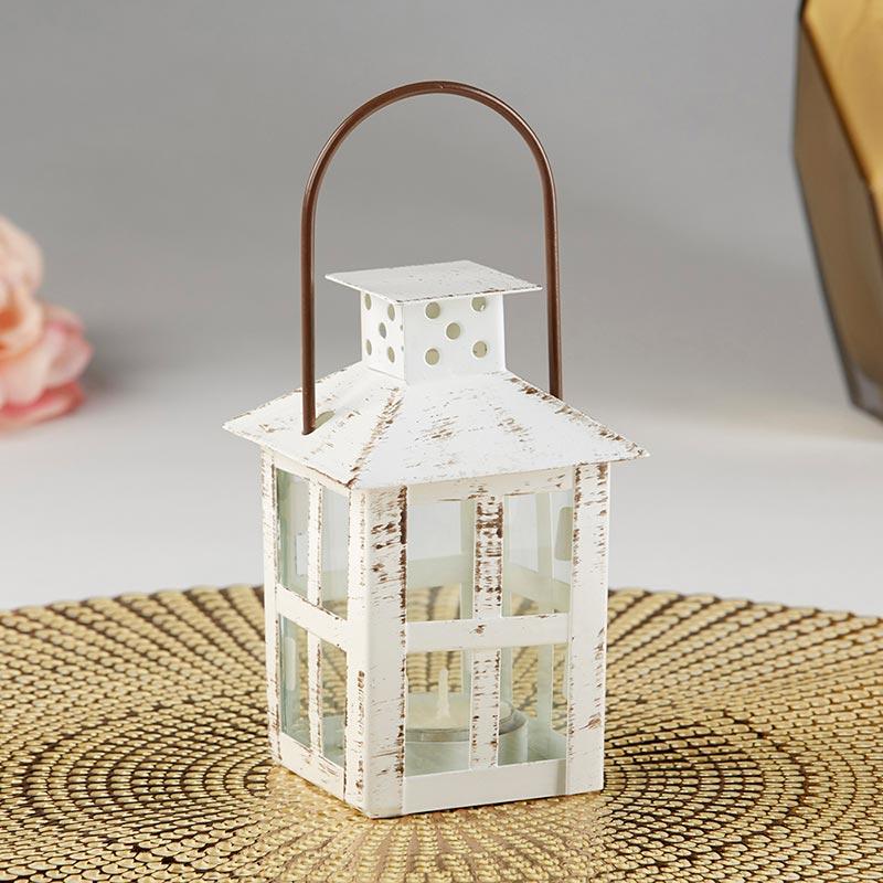 Small Vintage Inspired White Distressed Lantern