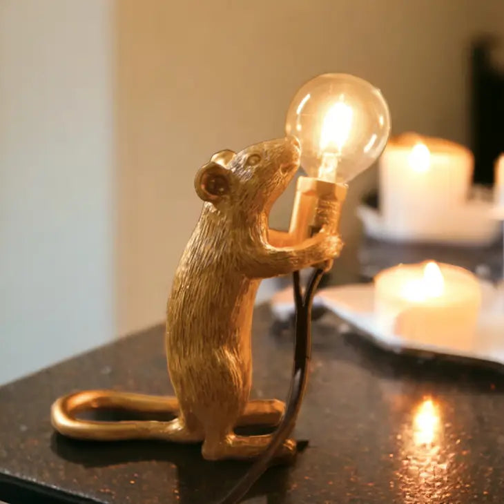 Gold Plated Resin Mouse Lamp