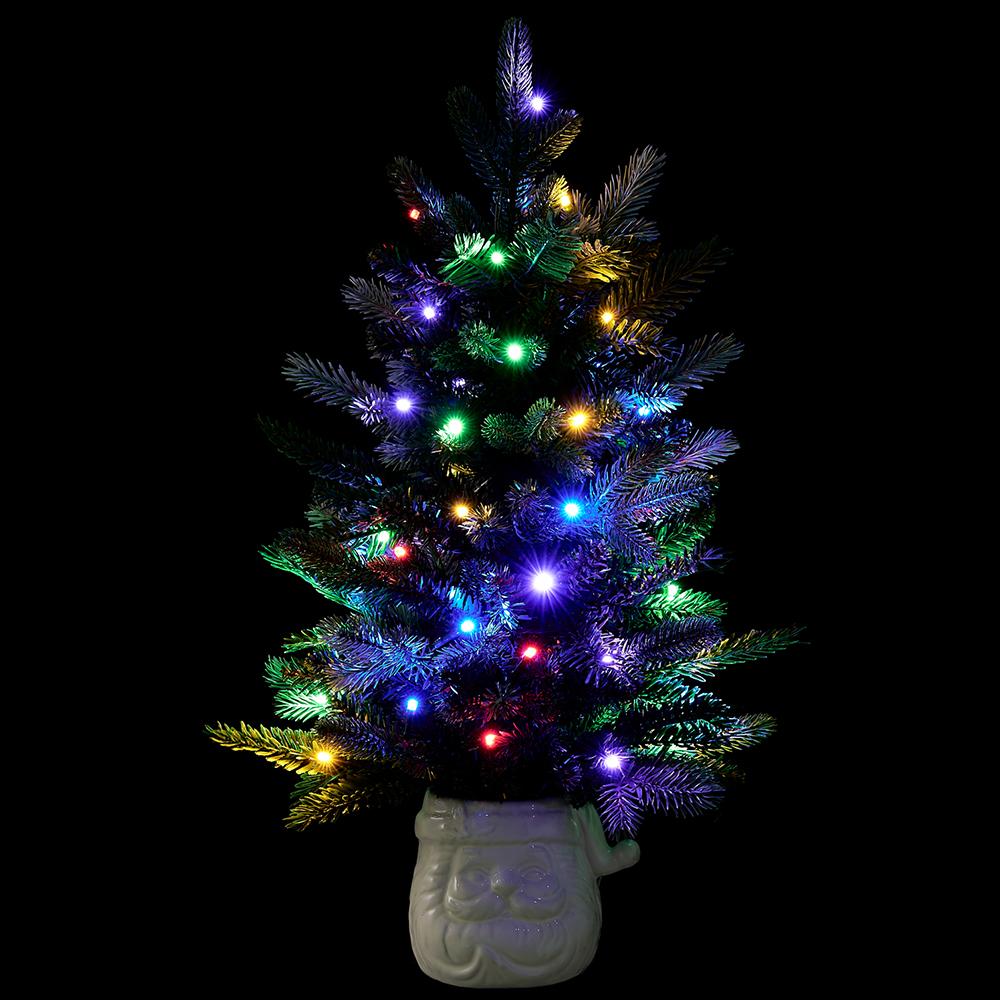 23" Battery Operated Mixed Pine Tree in Santa Container With Light