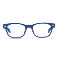 Blue eyeglasses on a white background