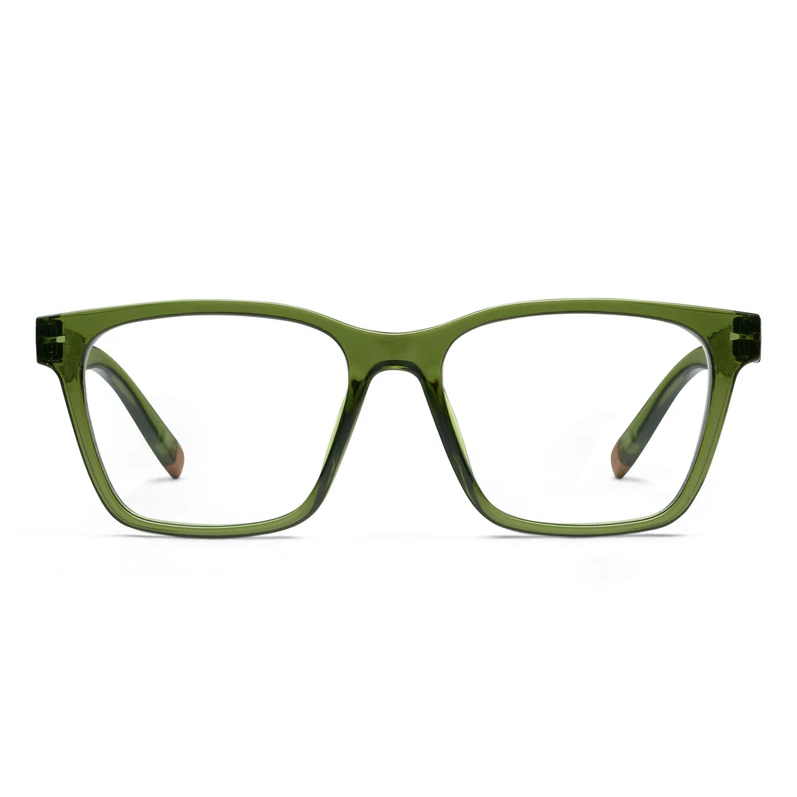 Green eyeglasses on a white background