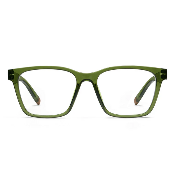 Green eyeglasses on a white background