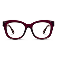 Red eyeglasses on a white background