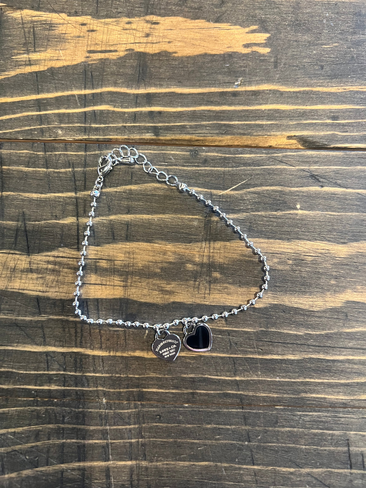 Daily Candy Silver & Black Heart Charm Bracelet