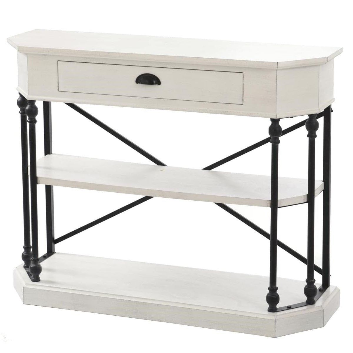 White 3-Tier Single Drawer Clipped Corner Console Table