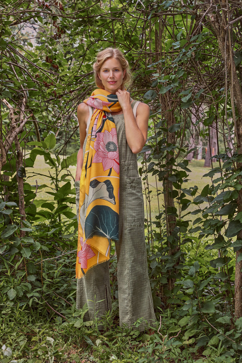 Powder Design Crane at Sunrise Printed Scarf- Mustard