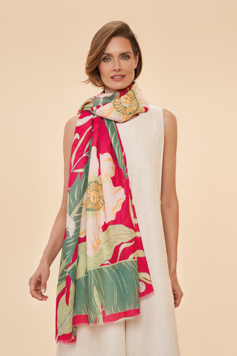 Powder Design Delicate Tropical Printed Scarf- Dark Rose