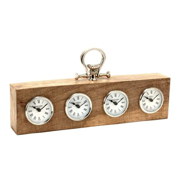 Wood & Nickel Clock World Desk Clock