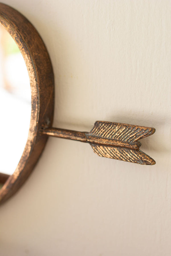 Antiqued Brass Heart and Arrow Wall Mirror