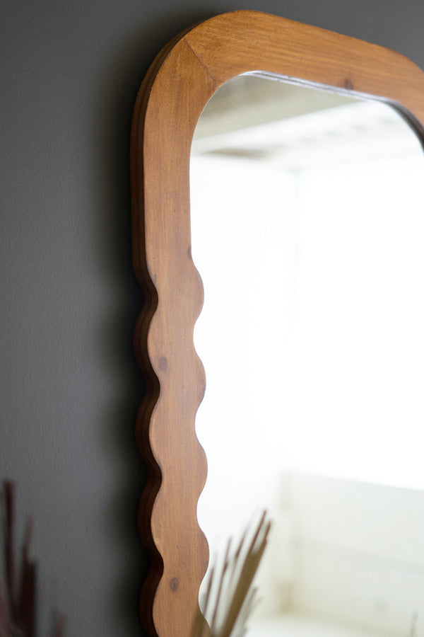 Natural Wood Squiggle Framed Standing Mirror