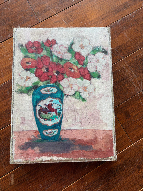 Small Canvas & Wood Flowers in Vase Wall Hanging