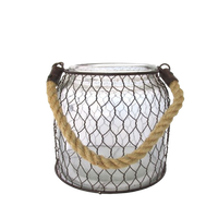 Glass Jar with Metal Wire and Rope Handle