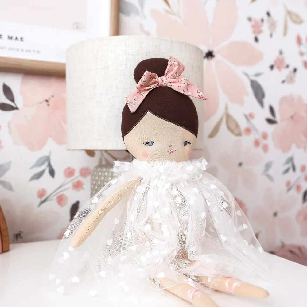 Mia White Flocked Heart Tulle | Alimrose