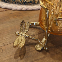 Brass Dragonfly Gold Filigree Botanical Triple Candle Holder