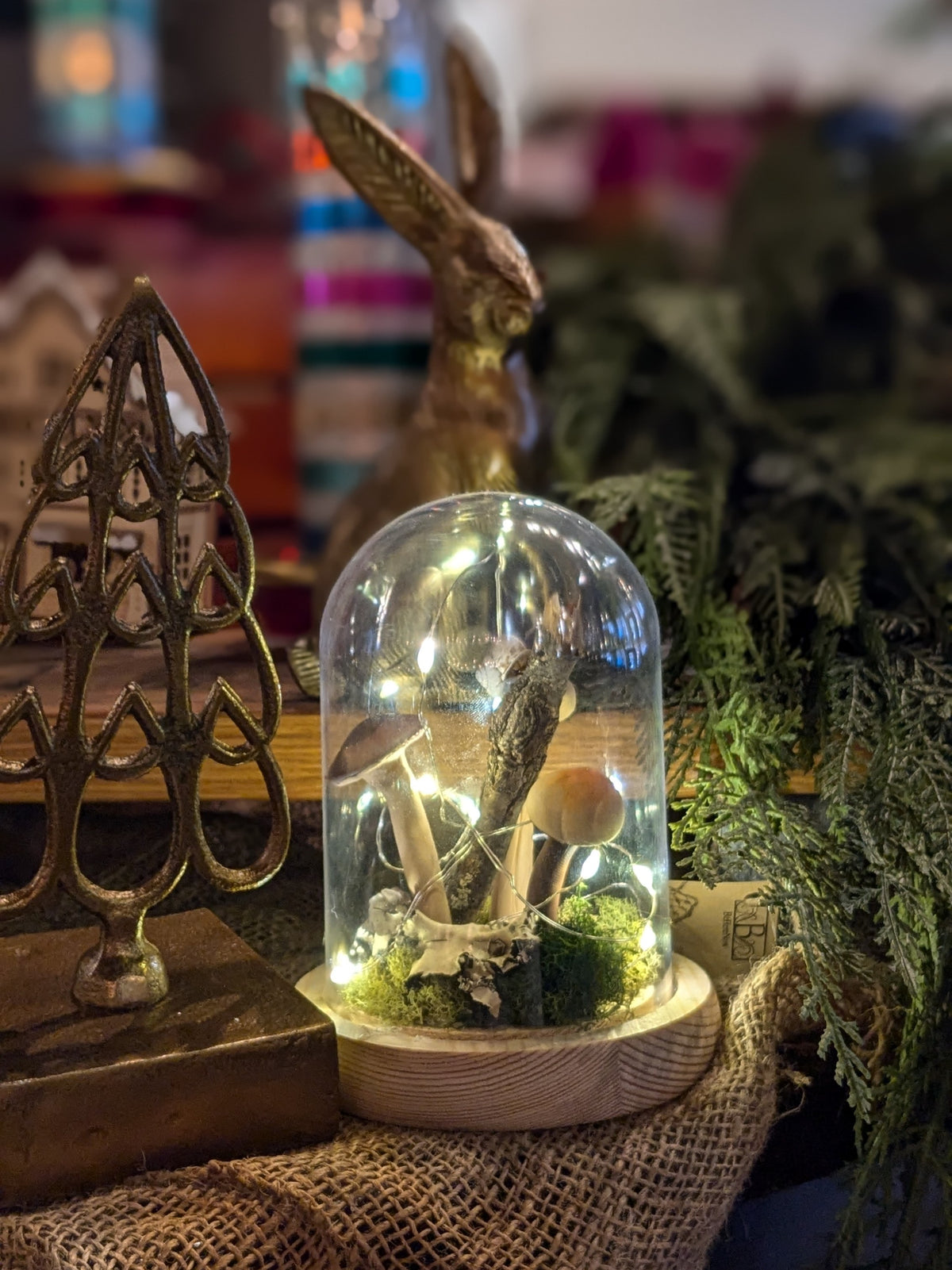 Handmade Ecoclay Mushroom Terrarium w/ Fairy Lights