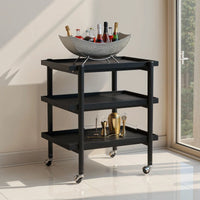 Rubberwood 3-Tier Bar Cart on Casters with Removable Tray/Shelf