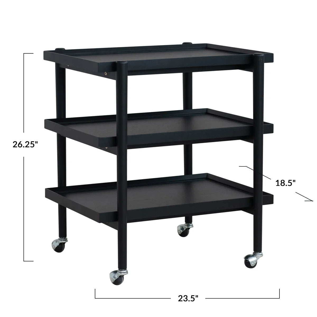 Rubberwood 3-Tier Bar Cart on Casters with Removable Tray/Shelf