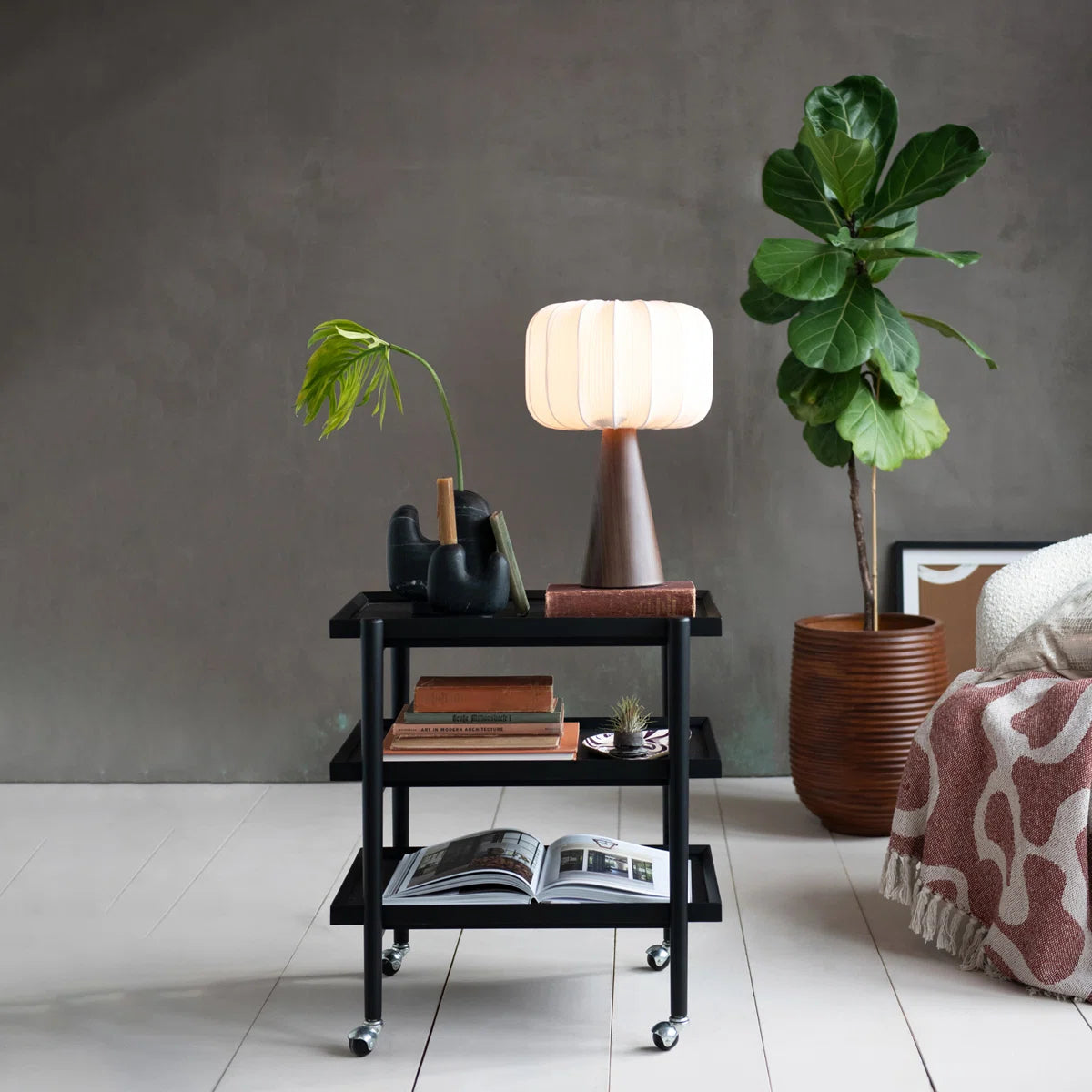 Rubberwood 3-Tier Bar Cart on Casters with Removable Tray/Shelf