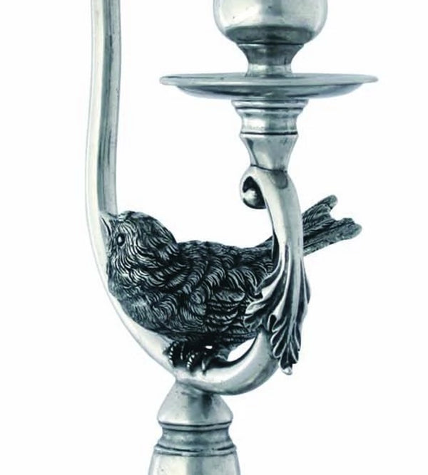 Pewter Two Arm Song Bird Candlestick
