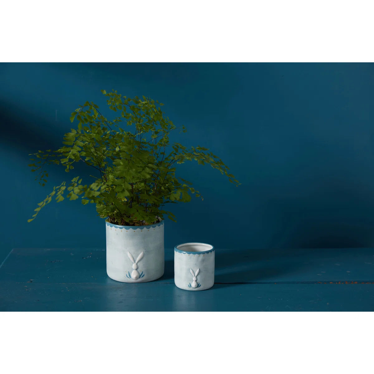 Small Blue Pot with White Bunny