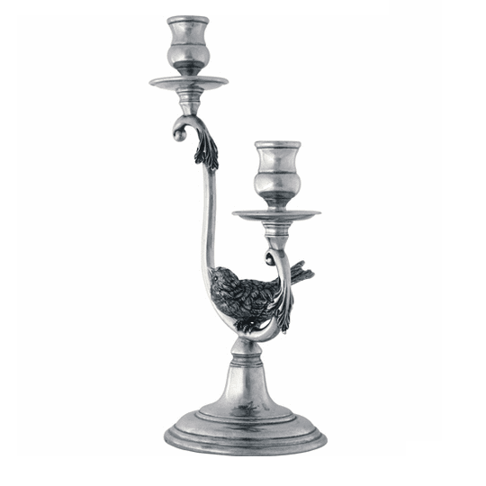 Pewter Two Arm Song Bird Candlestick