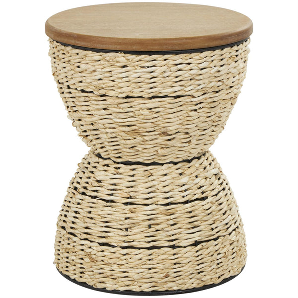 Handwoven Rattan Accent Table w/ Wood Top