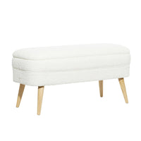 White Upholstered Boucle Lift-top Storage Bench