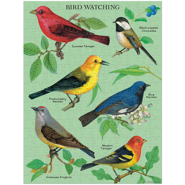 240 piece finished jigsaw puzzle with bird illustrations on a green background