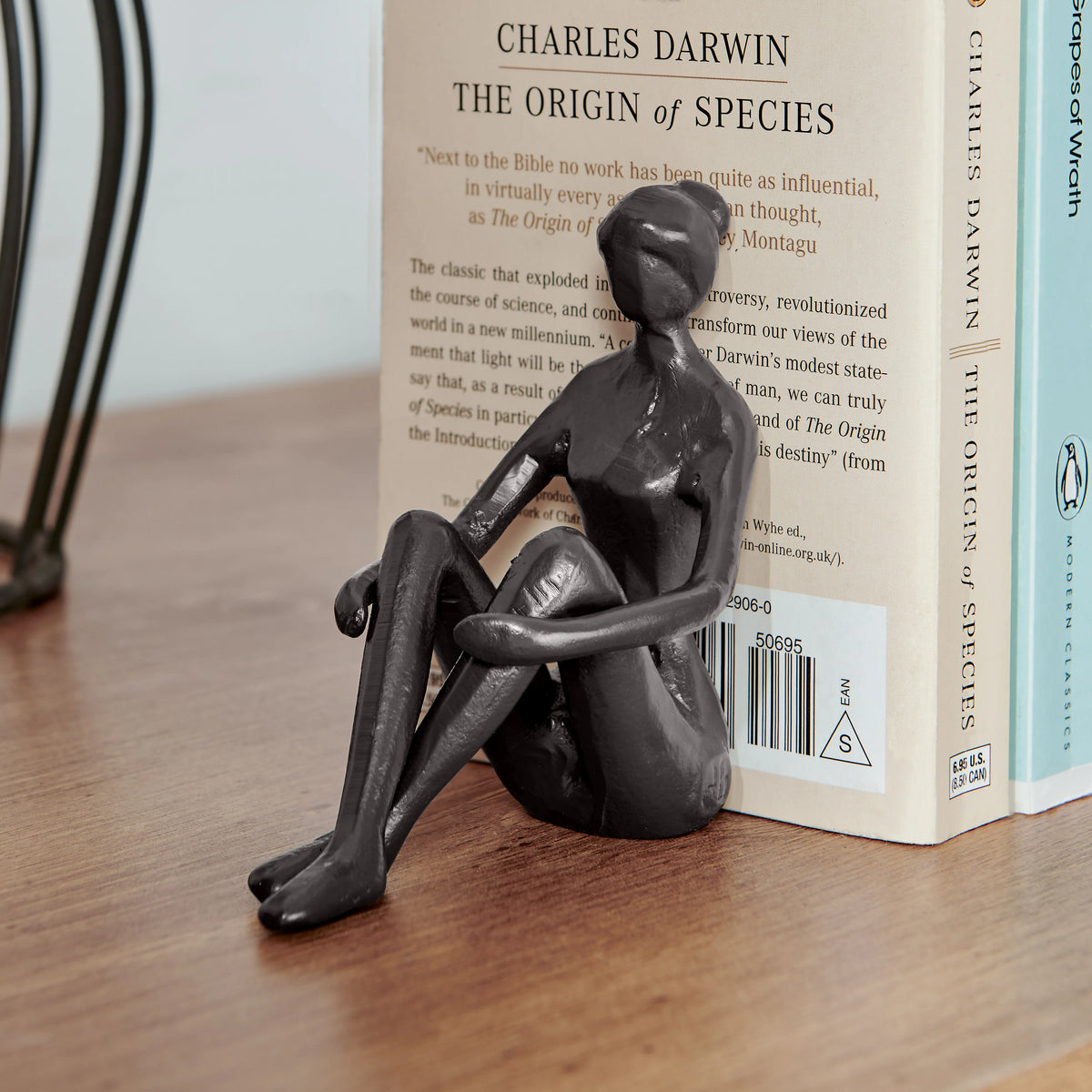 Brown Cast Iron Abstract Sitting Female Sculpture Pair Bookend (Set of 2) | Danya B.