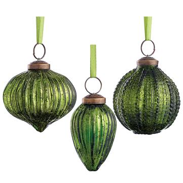 Vintage Textured Glass Ornament S/3