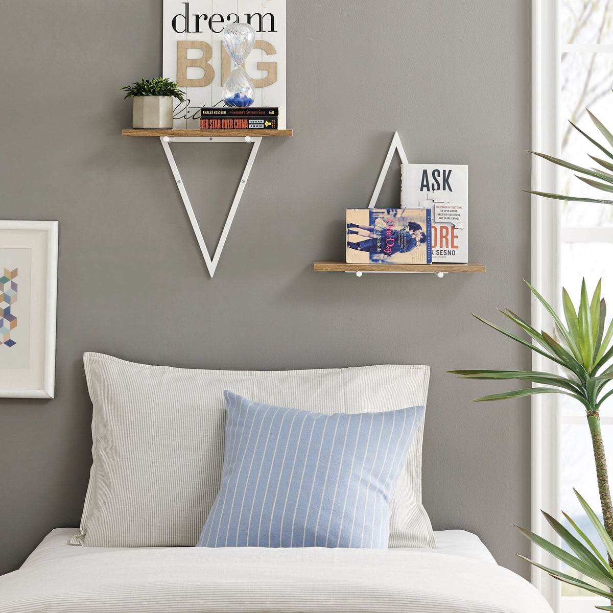 Contemporary Decorative Triangle Accent Metal Frame Wall Shelf - White | Danya B.