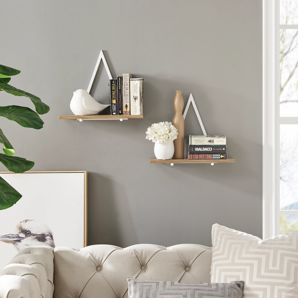 Contemporary Decorative Triangle Accent Metal Frame Wall Shelf - White | Danya B.