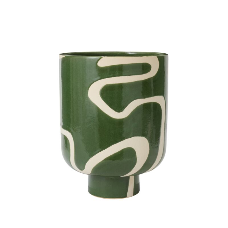 Green & Ivory Ceramic Curvature Pot