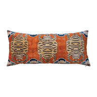 Cotton Velvet Lumbar Pillow with Tibetan Tigers