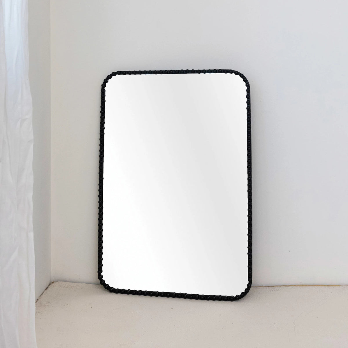 Black Metal Wall Mirror w/ Beaded Frame- Obsidian