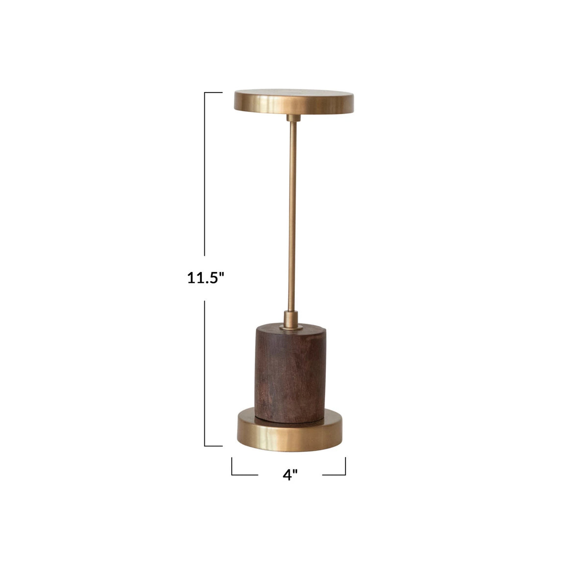 Antique Brass & Mango Wood LED Table Lamp w/ Touch Sensor - Rechargeable