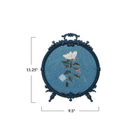 Round Pewter Antique Inspired Frame w/ Hand Painted Flower