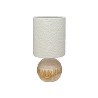 Embossed Stoneware Table Lamp with Bouclé Shade