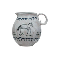 Hand-Painted Stoneware Pitcher w/ Horse