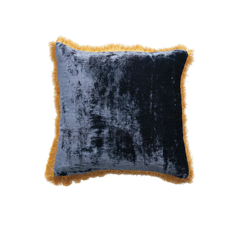 Navy Throw Pillow with Gold Fringe