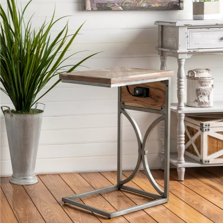 Crestview Collection Bengal Manor Natural USB Power C Side Table