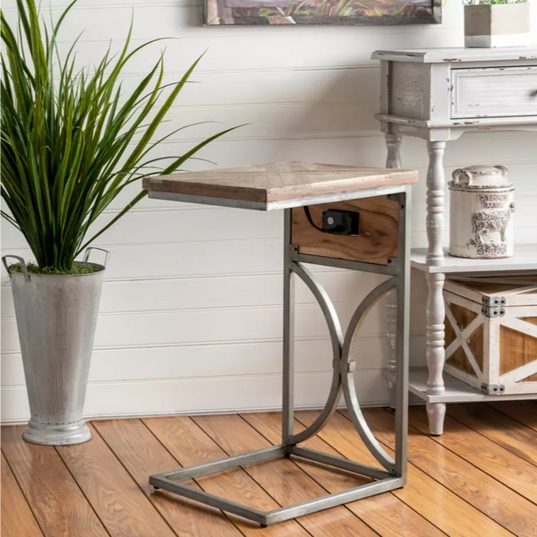 Crestview Collection Bengal Manor Natural USB Power C Side Table