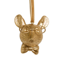 Gold mouse ornament with glasses and a bow tie