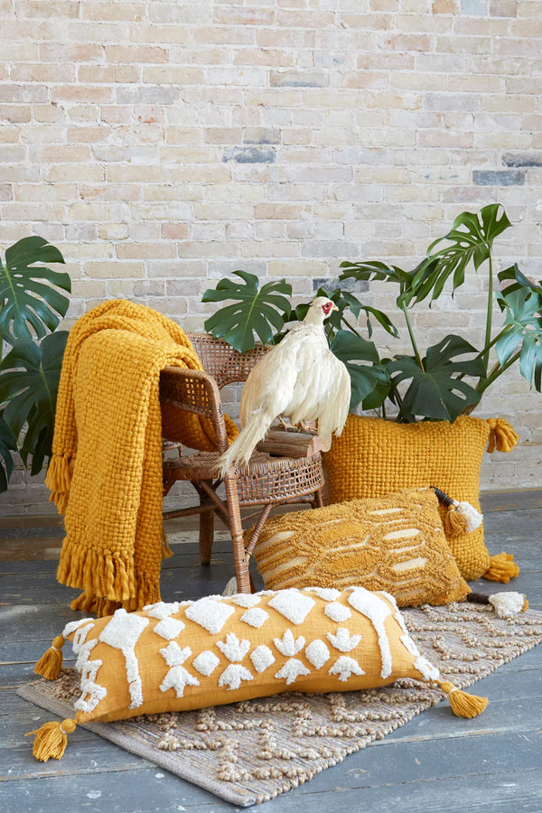 Patia Vie Tufted Cotton Diamond Pillow Cover w/ Tassels- French Marigold