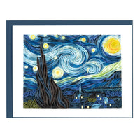 Quilled greeting card featuring 'Starry Night' with swirling blue and yellow patterns