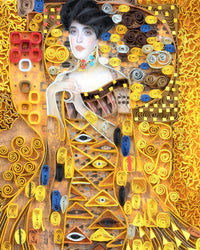 Quilled greeting card resembling Klimt's 'Lady in Gold'