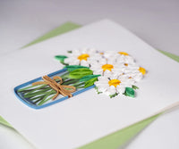 Quilled daisy bouquet greeting card with a green envelope.