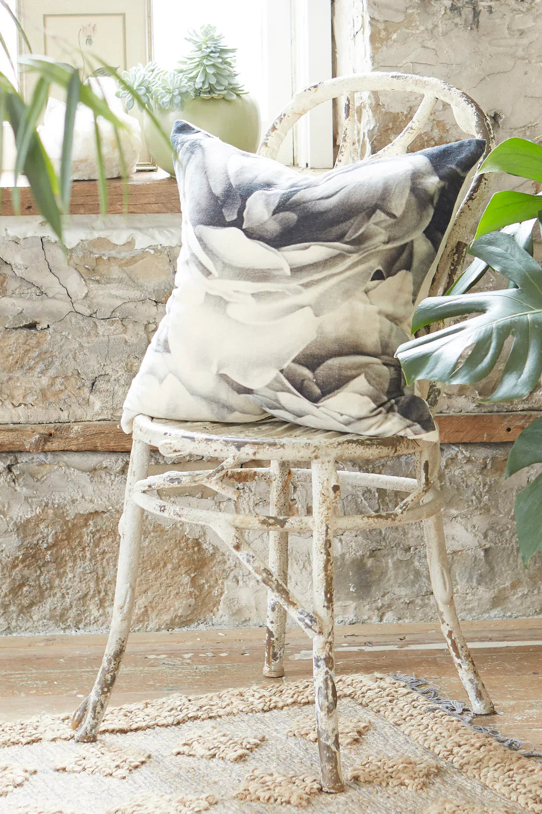 Patina Vie Velvet Grey Floral Square Pillow Cover