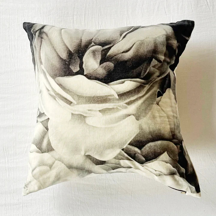 Patina Vie Velvet Grey Floral Square Pillow Cover