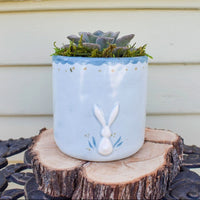 Small Blue Pot with White Bunny